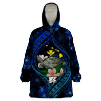 Hawaii Turtle Plumeria Flower Fanciful Wearable Blanket Hoodie LT03 One Size Black - Polynesian Pride