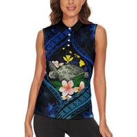 Hawaii Turtle Plumeria Flower Fanciful Women Sleeveless Polo Shirt