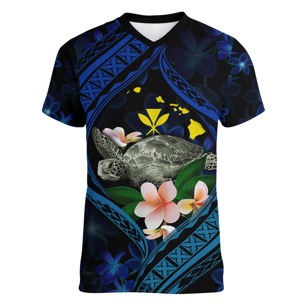 Hawaii Turtle Plumeria Flower Fanciful Women V-Neck T-Shirt
