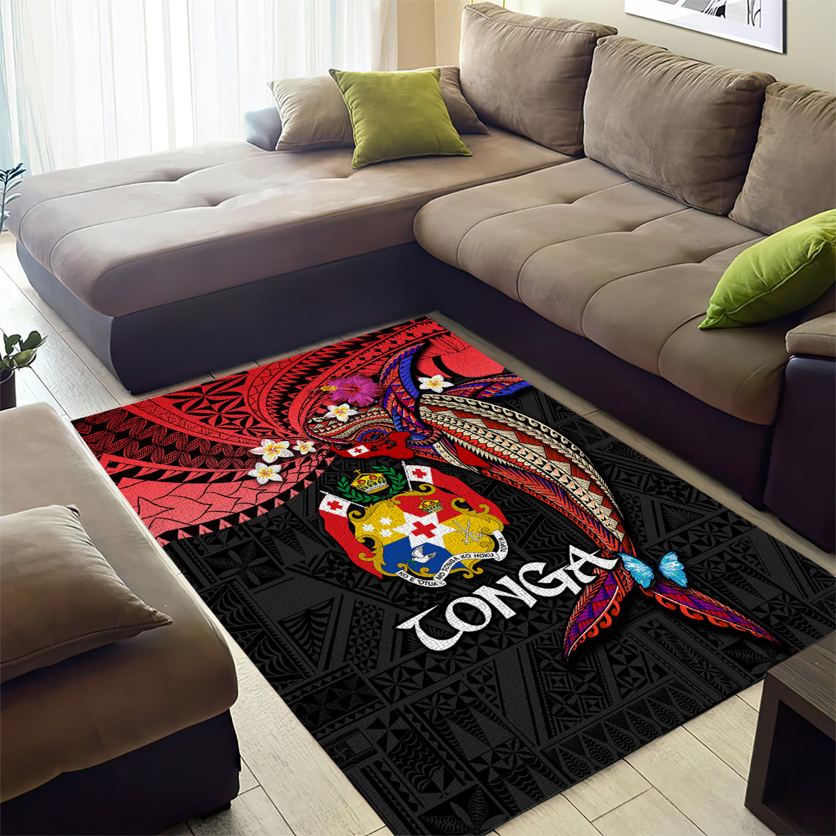 Tonga Emancipation Day Area Rug Ngatu Humpback Whale Polynesian Flower LT03 - Polynesian Pride