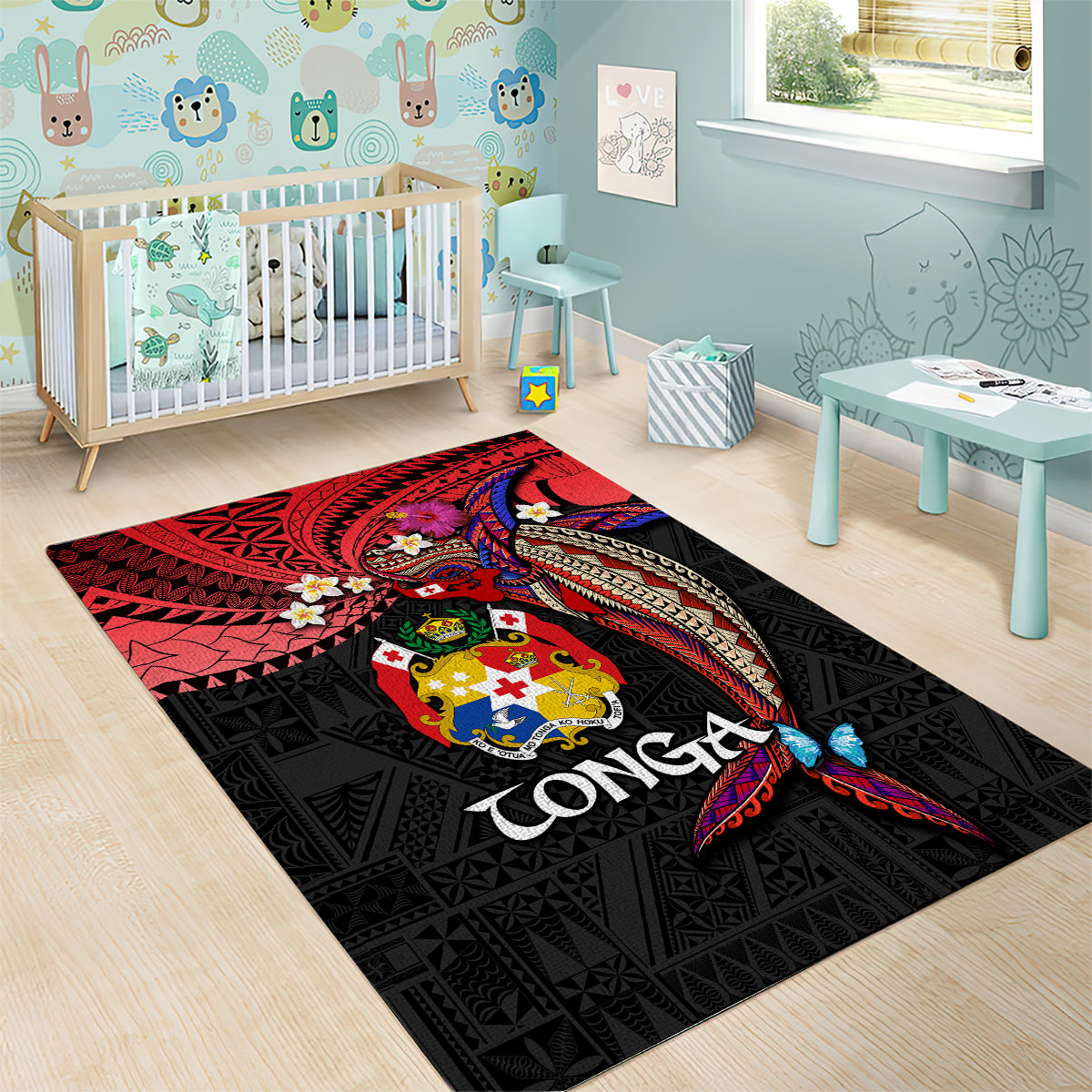 Tonga Emancipation Day Area Rug Ngatu Humpback Whale Polynesian Flower LT03 - Polynesian Pride