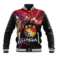 Tonga Emancipation Day Baseball Jacket Ngatu Humpback Whale Polynesian Flower LT03 Unisex Black - Polynesian Pride