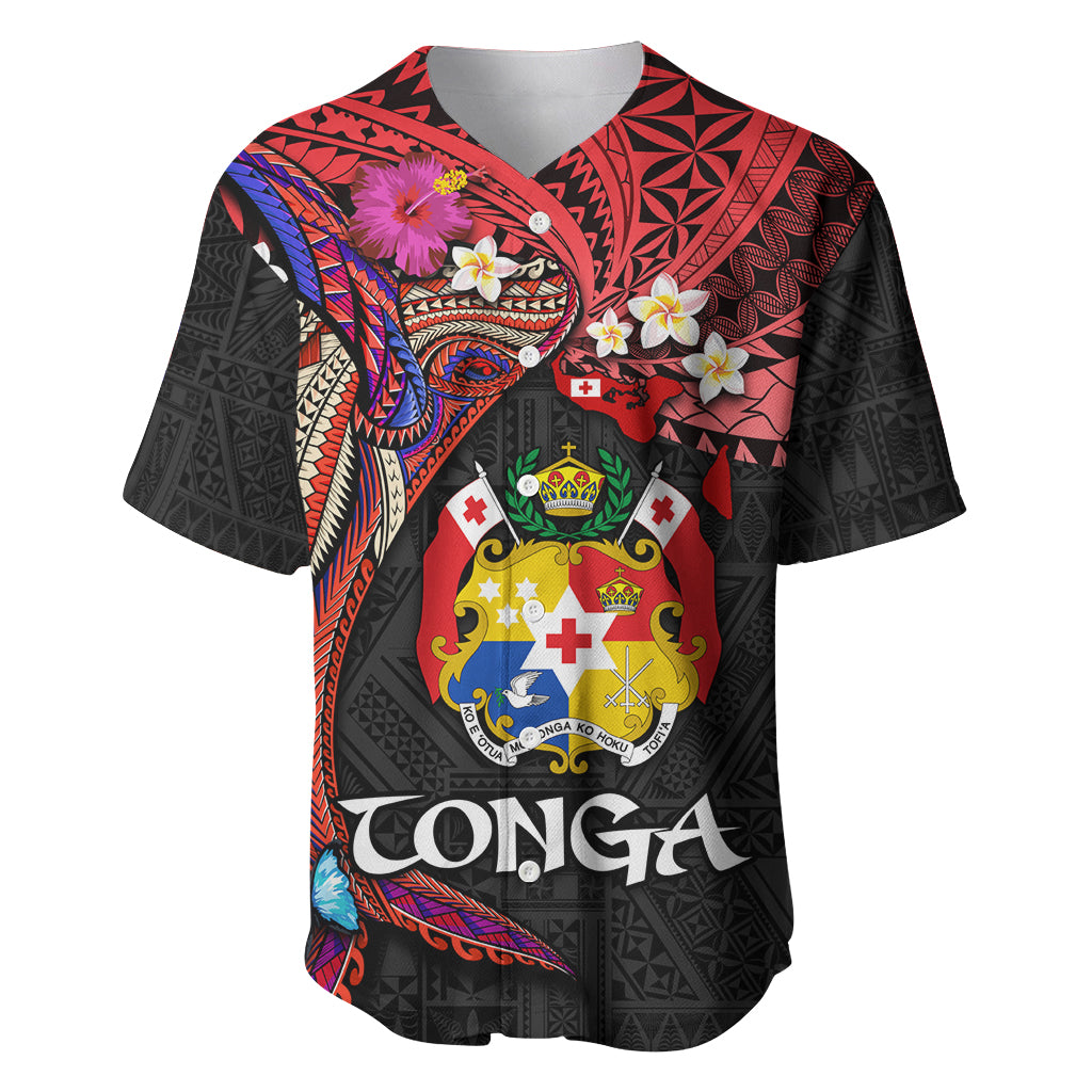 Tonga Emancipation Day Baseball Jersey Ngatu Humpback Whale Polynesian Flower