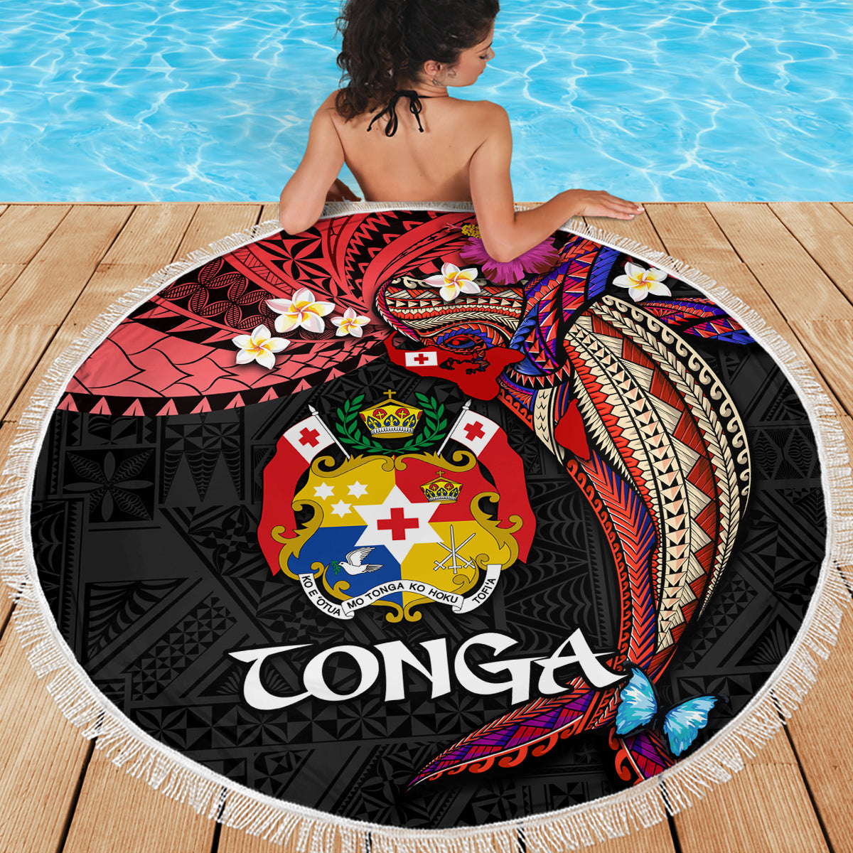 Tonga Emancipation Day Beach Blanket Ngatu Humpback Whale Polynesian Flower LT03 - Polynesian Pride