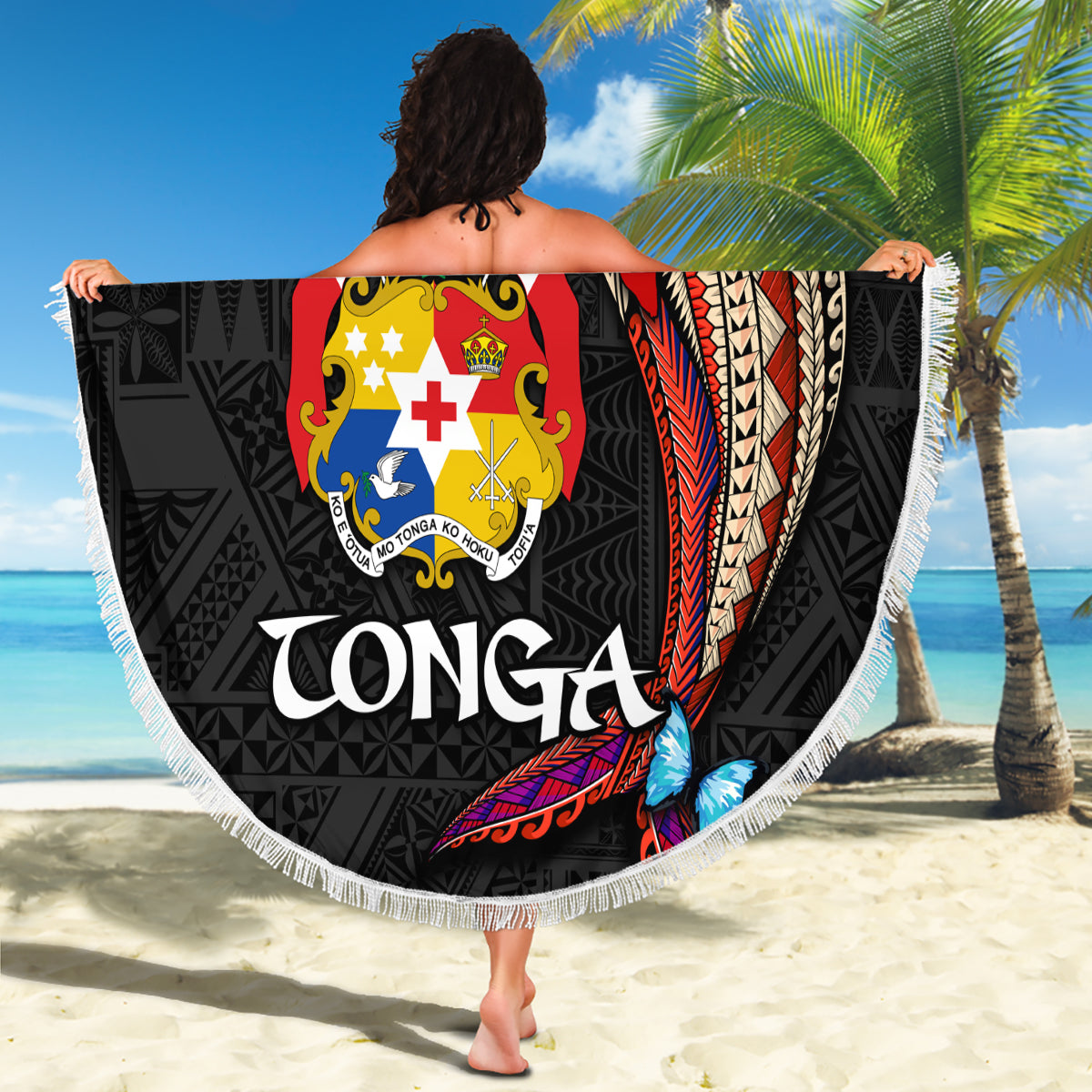 Tonga Emancipation Day Beach Blanket Ngatu Humpback Whale Polynesian Flower LT03 - Polynesian Pride