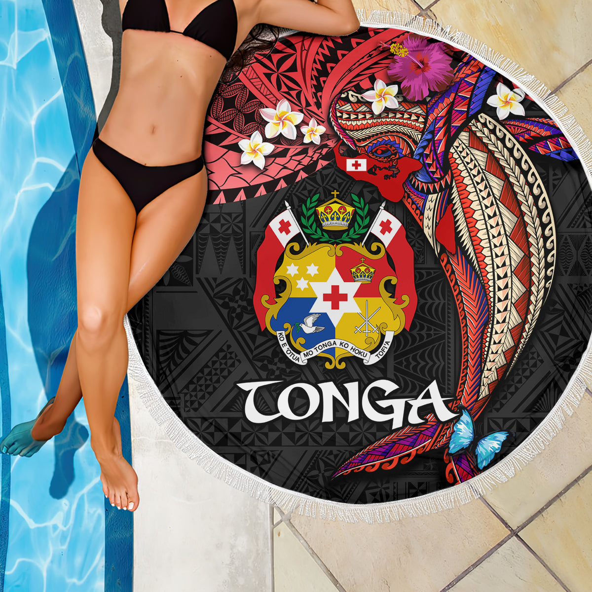 Tonga Emancipation Day Beach Blanket Ngatu Humpback Whale Polynesian Flower LT03 - Polynesian Pride