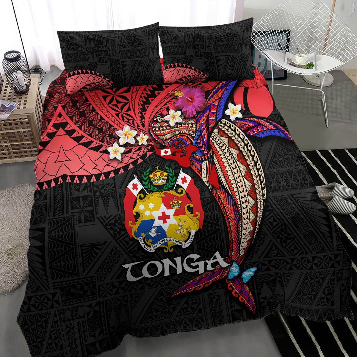 Tonga Emancipation Day Bedding Set Ngatu Humpback Whale Polynesian Flower LT03 - Polynesian Pride