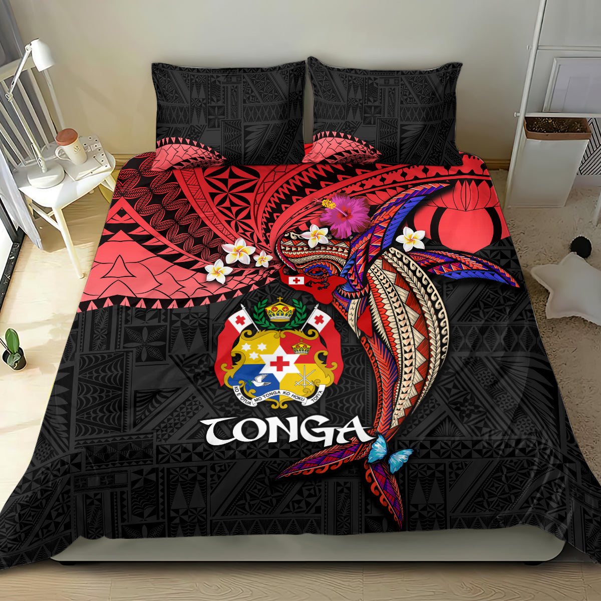 Tonga Emancipation Day Bedding Set Ngatu Humpback Whale Polynesian Flower LT03 - Polynesian Pride