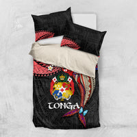 Tonga Emancipation Day Bedding Set Ngatu Humpback Whale Polynesian Flower LT03 US Twin 172cm x 218cm Black - Polynesian Pride