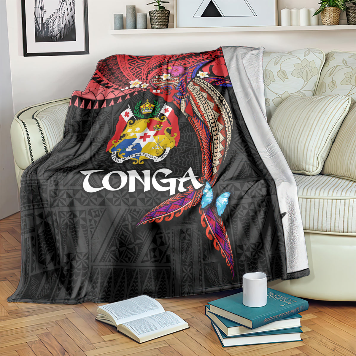Tonga Emancipation Day Blanket Ngatu Humpback Whale Polynesian Flower LT03 Black - Polynesian Pride