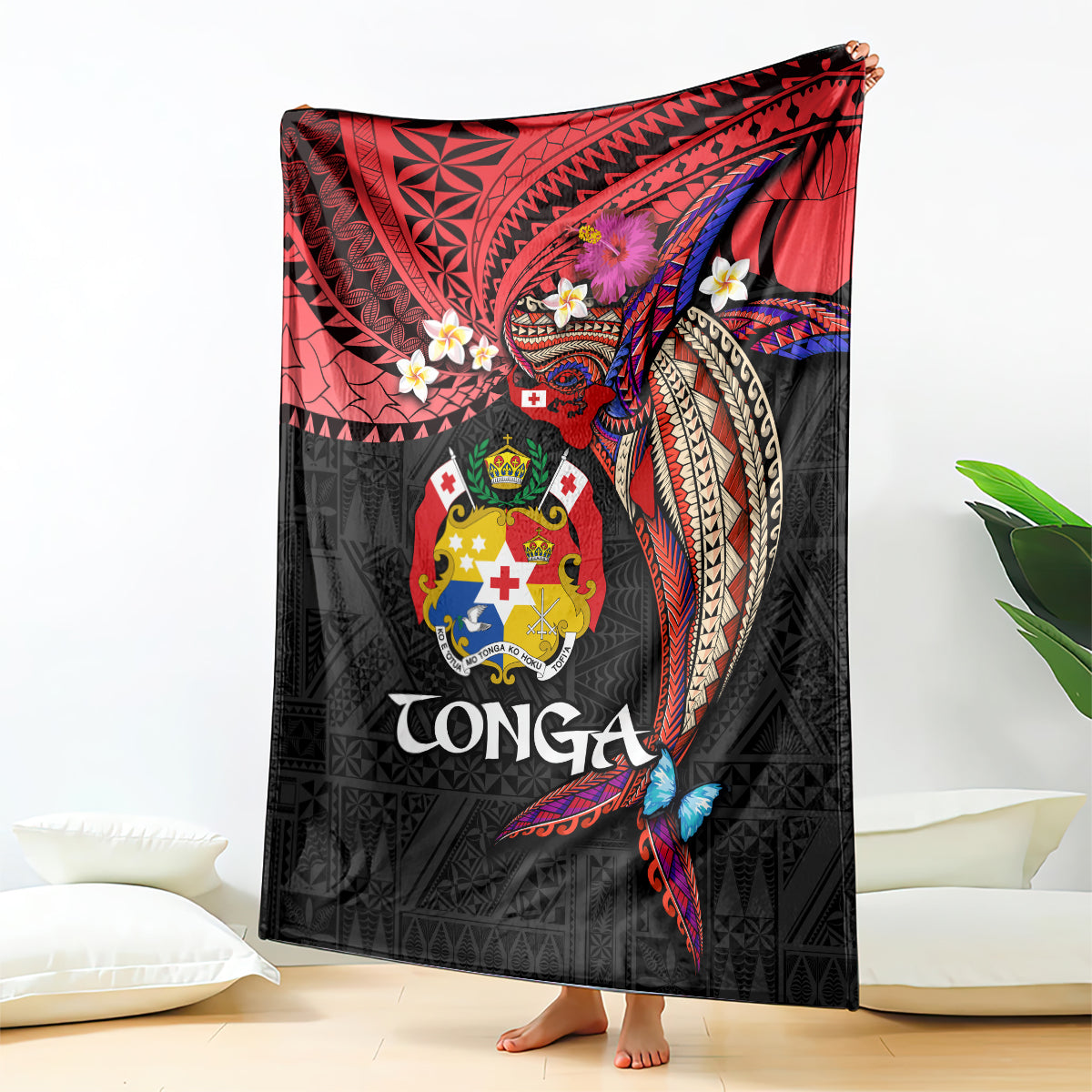 Tonga Emancipation Day Blanket Ngatu Humpback Whale Polynesian Flower LT03 - Polynesian Pride