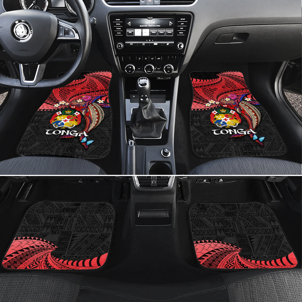 Tonga Emancipation Day Car Mats Ngatu Humpback Whale Polynesian Flower LT03 Set 4pcs Black - Polynesian Pride