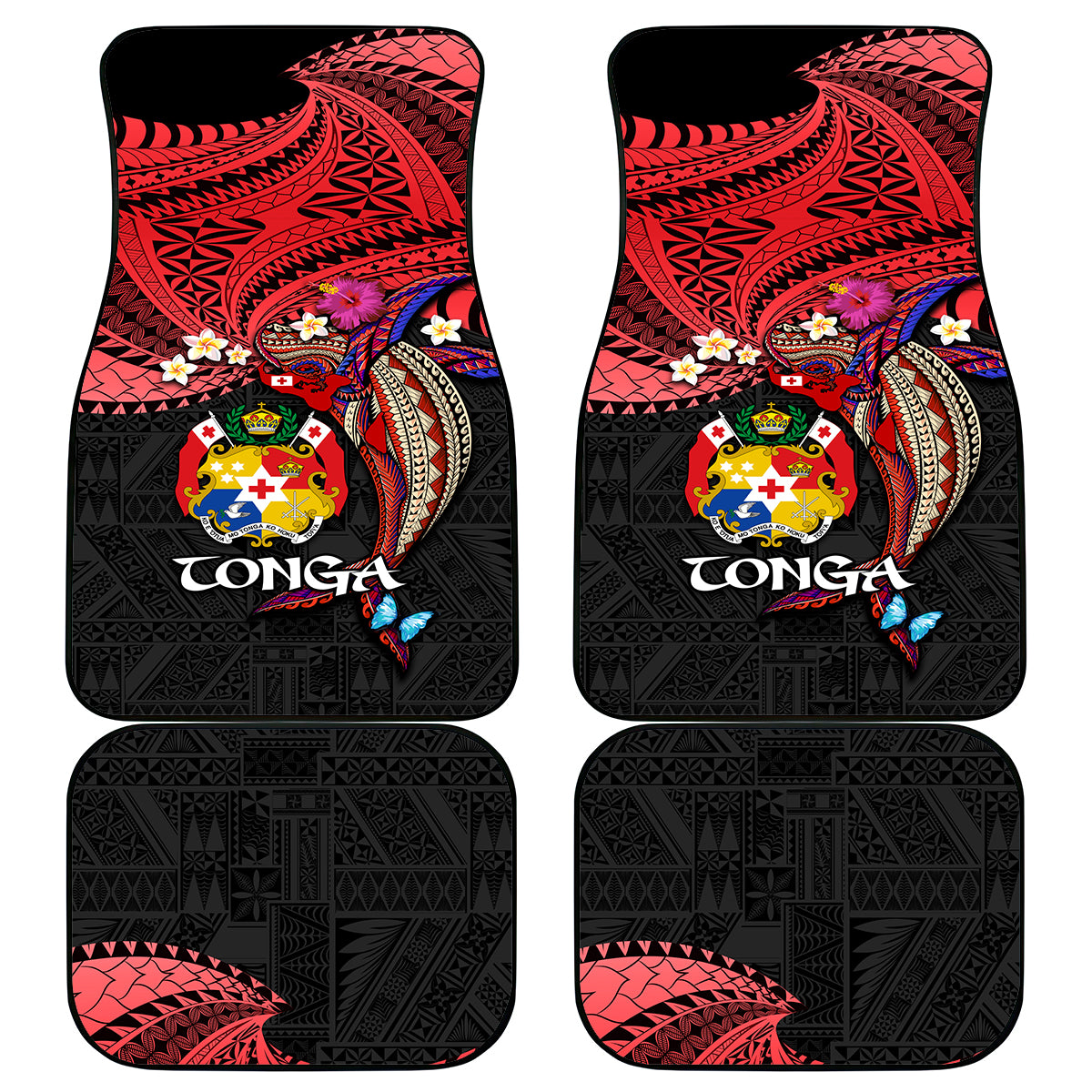 Tonga Emancipation Day Car Mats Ngatu Humpback Whale Polynesian Flower LT03 - Polynesian Pride