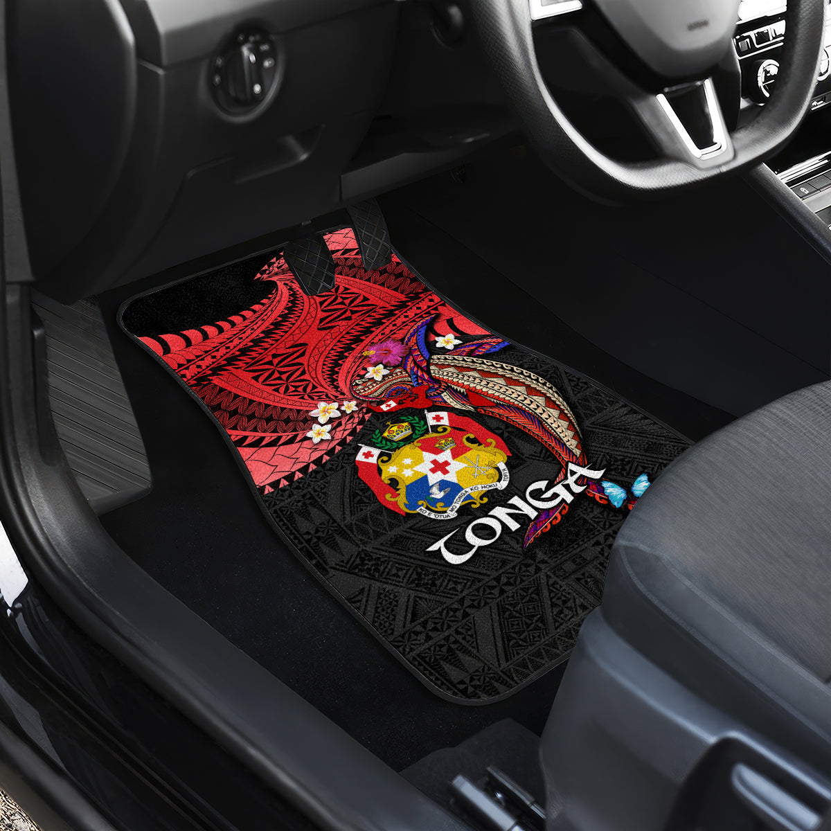 Tonga Emancipation Day Car Mats Ngatu Humpback Whale Polynesian Flower LT03 - Polynesian Pride