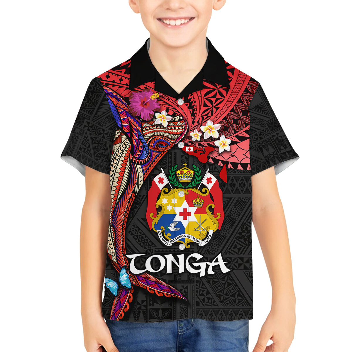 Tonga Emancipation Day Family Matching Off The Shoulder Long Sleeve Dress and Hawaiian Shirt Ngatu Humpback Whale Polynesian Flower