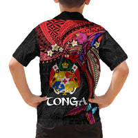 Tonga Emancipation Day Family Matching Short Sleeve Bodycon Dress and Hawaiian Shirt Ngatu Humpback Whale Polynesian Flower LT03 - Polynesian Pride