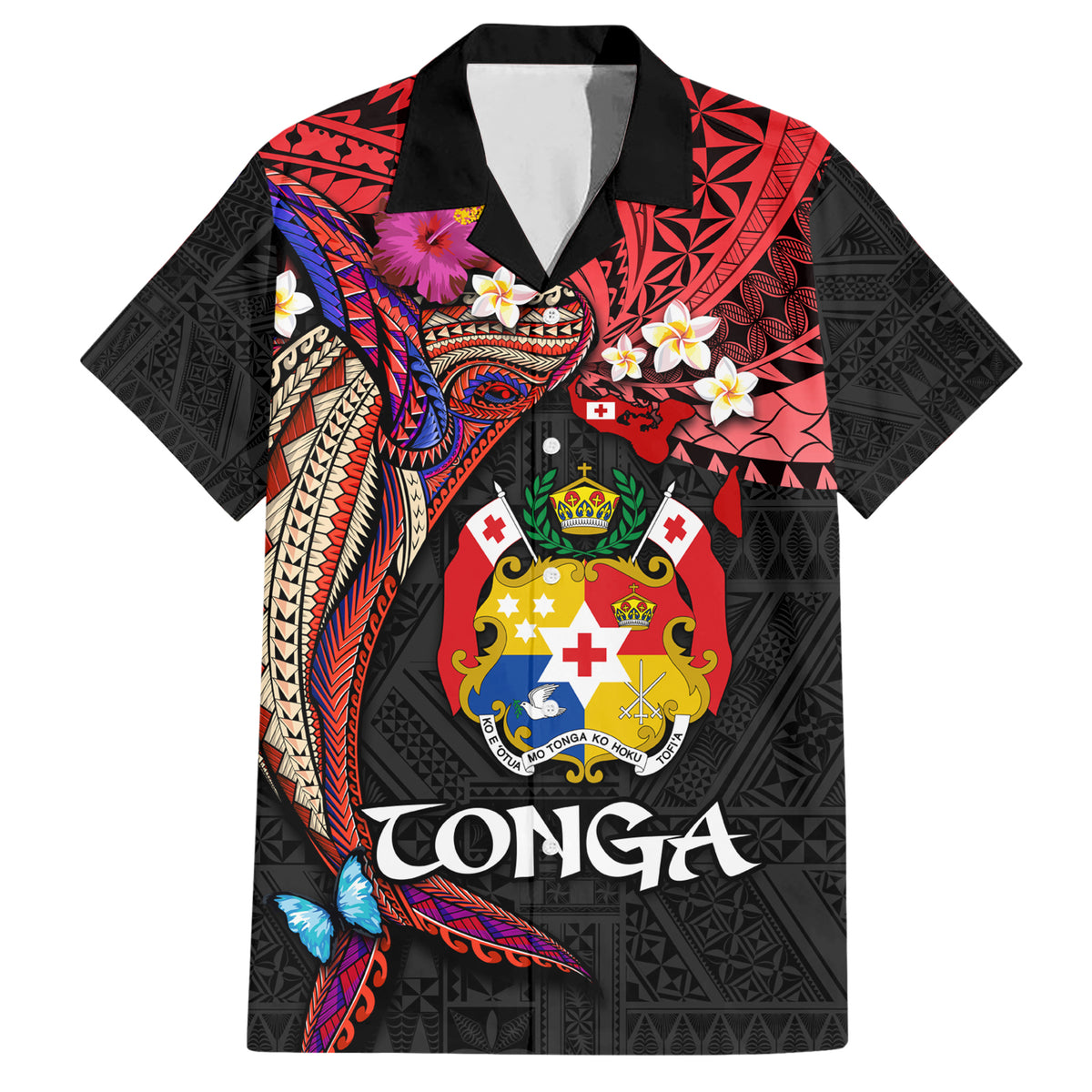 Tonga Emancipation Day Family Matching Short Sleeve Bodycon Dress and Hawaiian Shirt Ngatu Humpback Whale Polynesian Flower LT03 Dad's Shirt - Short Sleeve Black - Polynesian Pride