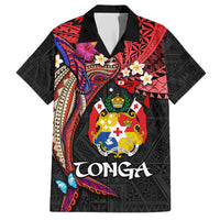 Tonga Emancipation Day Family Matching Short Sleeve Bodycon Dress and Hawaiian Shirt Ngatu Humpback Whale Polynesian Flower LT03 Dad's Shirt - Short Sleeve Black - Polynesian Pride