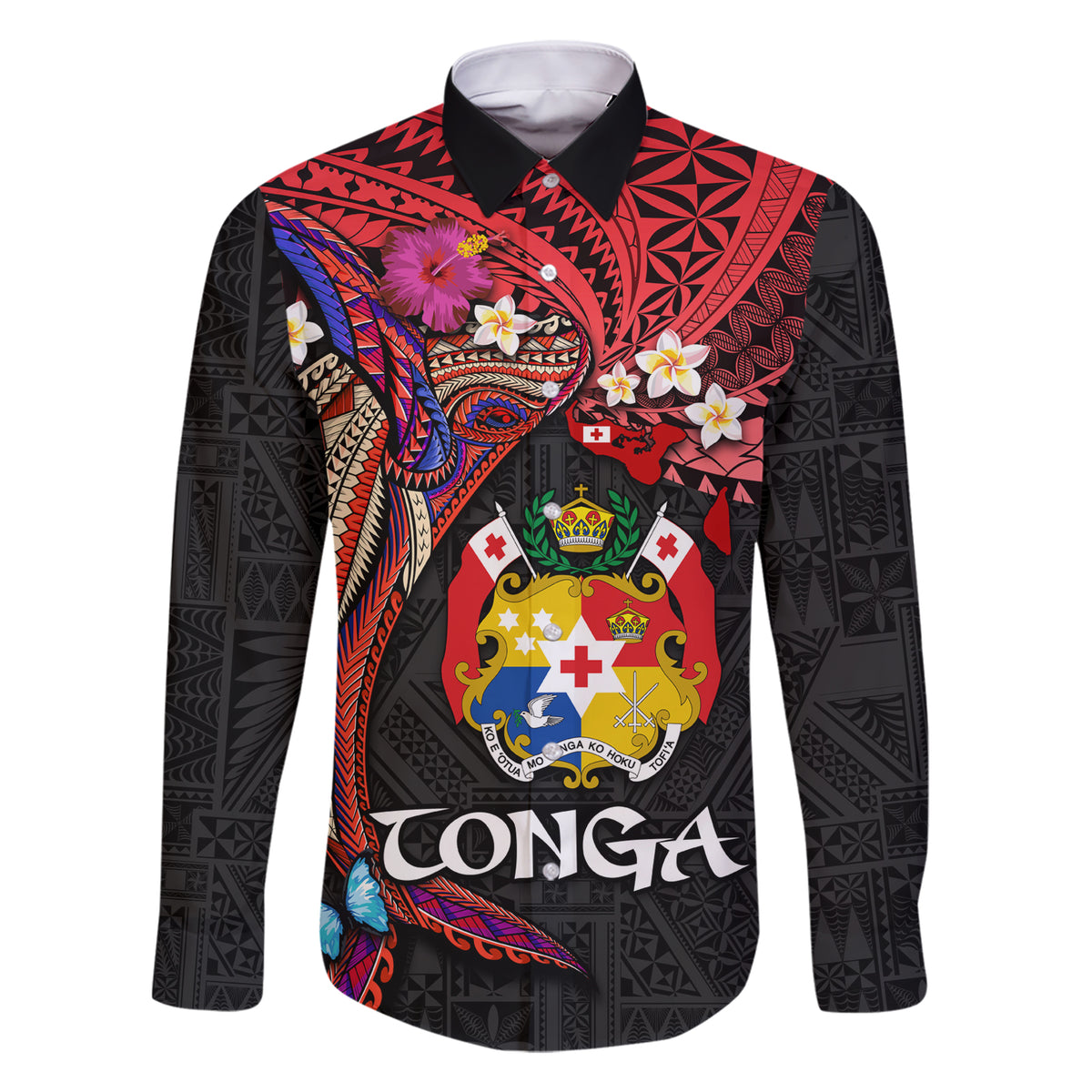 Tonga Emancipation Day Family Matching Short Sleeve Bodycon Dress and Hawaiian Shirt Ngatu Humpback Whale Polynesian Flower LT03 Dad's Shirt - Long Sleeve Black - Polynesian Pride