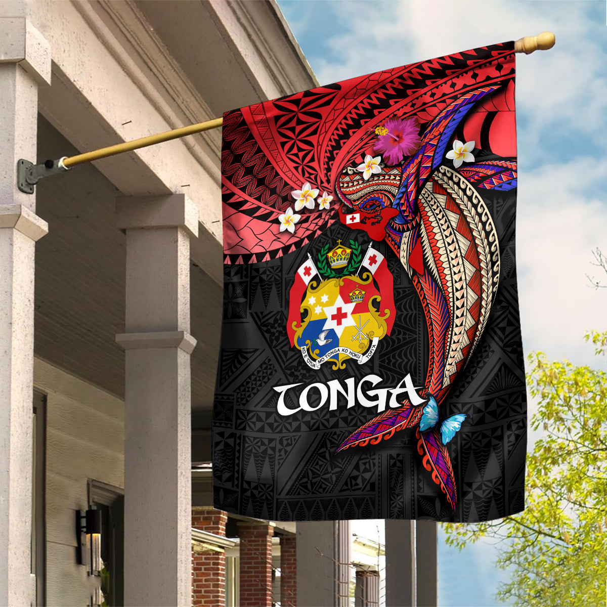 Tonga Emancipation Day Garden Flag Ngatu Humpback Whale Polynesian Flower LT03 House Flag Black - Polynesian Pride