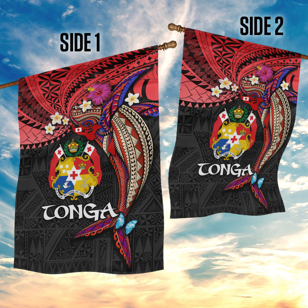 Tonga Emancipation Day Garden Flag Ngatu Humpback Whale Polynesian Flower LT03 - Polynesian Pride