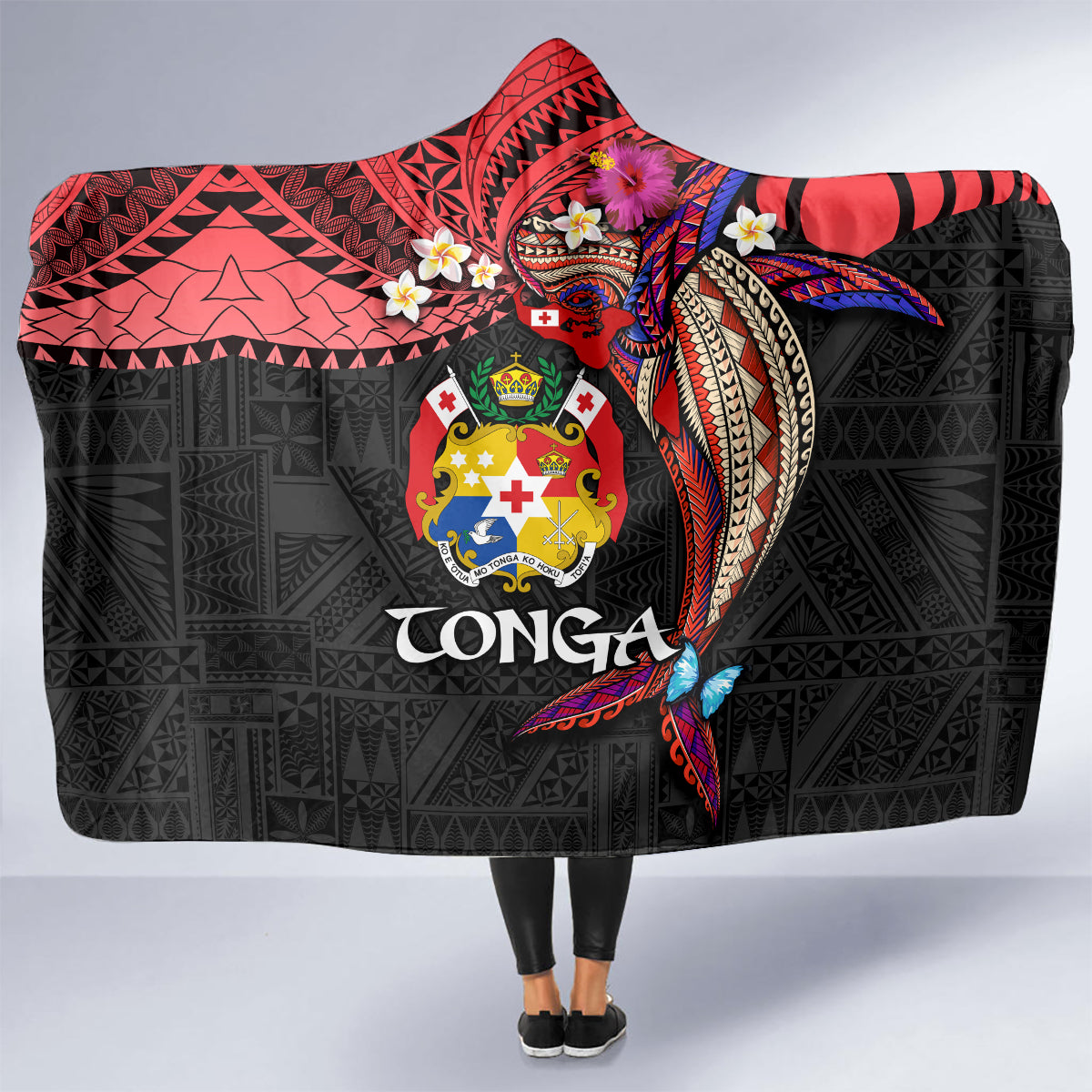 Tonga Emancipation Day Hooded Blanket Ngatu Humpback Whale Polynesian Flower LT03 - Polynesian Pride
