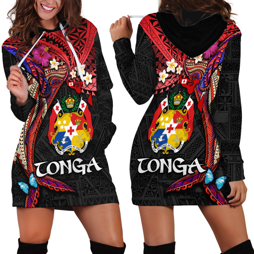 Tonga Emancipation Day Hoodie Dress Ngatu Humpback Whale Polynesian Flower LT03 - Polynesian Pride
