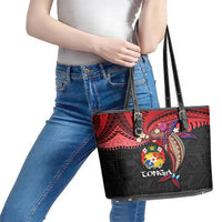 Tonga Emancipation Day Leather Tote Bag Ngatu Humpback Whale Polynesian Flower LT03 - Polynesian Pride
