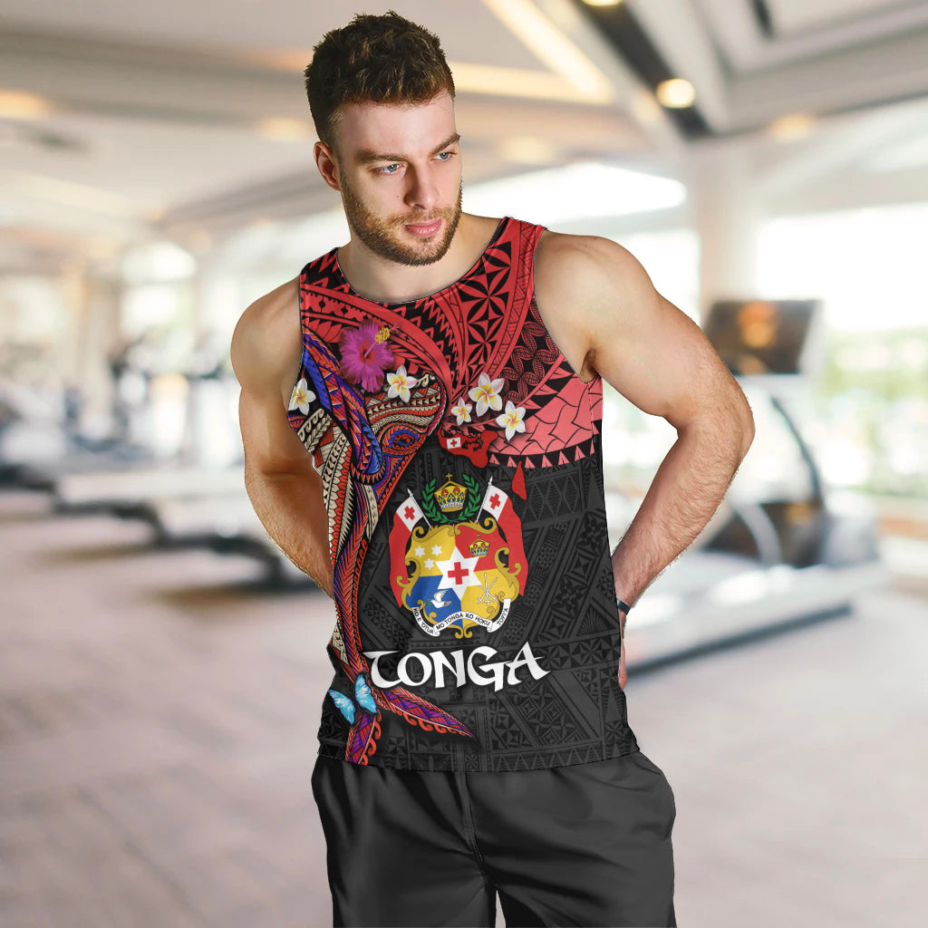 Tonga Emancipation Day Men Tank Top Ngatu Humpback Whale Polynesian Flower LT03 Black - Polynesian Pride