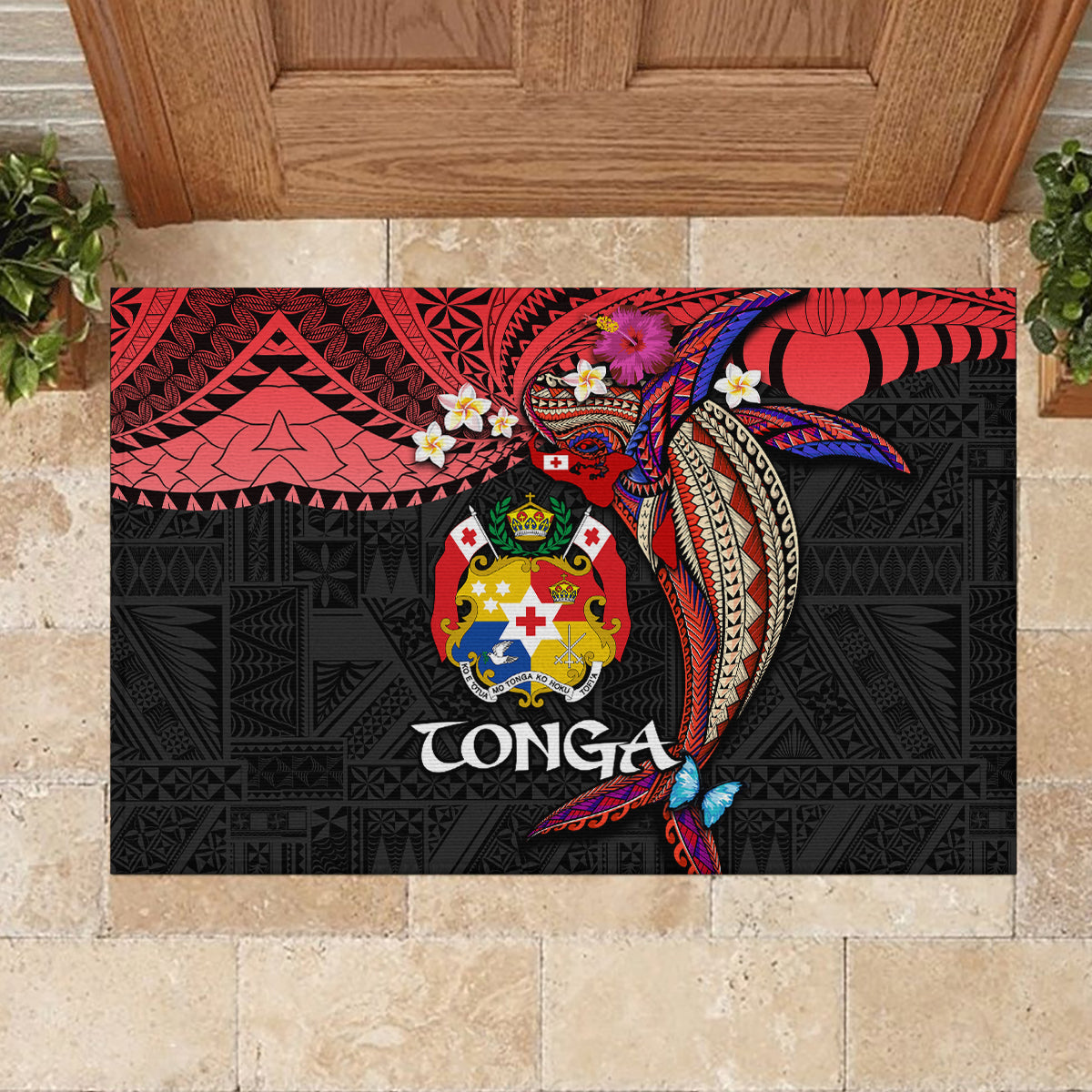 Tonga Emancipation Day Rubber Doormat Ngatu Humpback Whale Polynesian Flower LT03 - Polynesian Pride