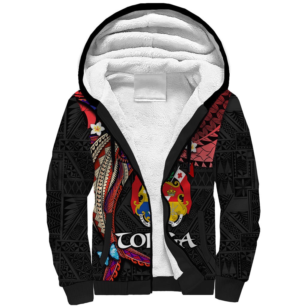 Tonga Emancipation Day Sherpa Hoodie Ngatu Humpback Whale Polynesian Flower