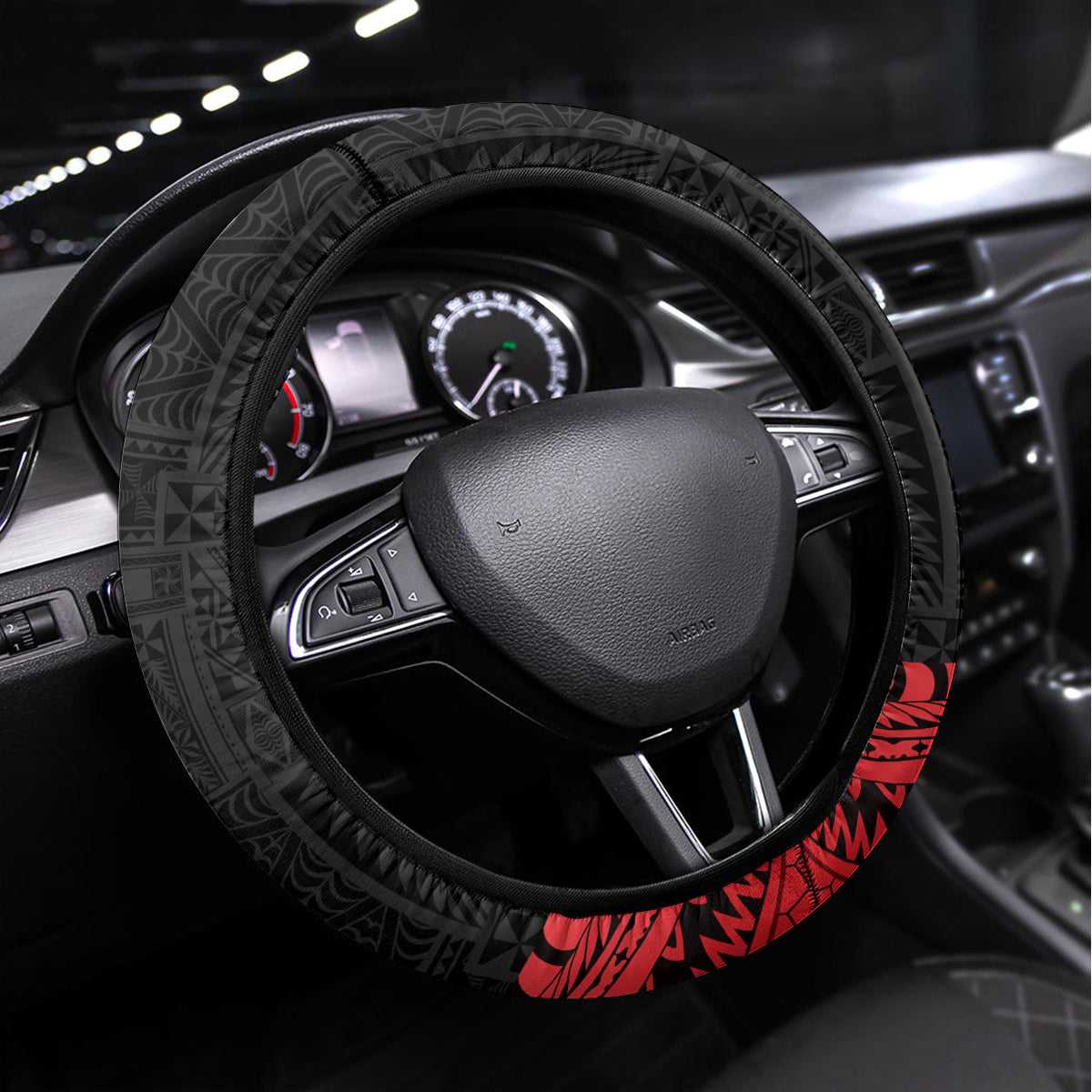 Tonga Emancipation Day Steering Wheel Cover Ngatu Humpback Whale Polynesian Flower LT03 Universal Fit Black - Polynesian Pride