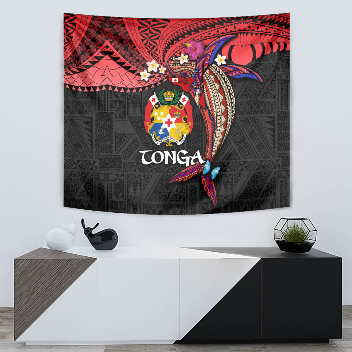 Tonga Emancipation Day Tapestry Ngatu Humpback Whale Polynesian Flower LT03 - Polynesian Pride