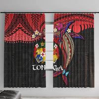 Tonga Emancipation Day Window Curtain Ngatu Humpback Whale Polynesian Flower LT03 With Hooks Black - Polynesian Pride