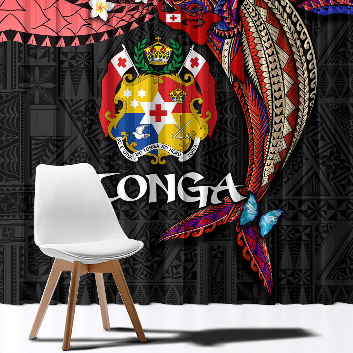 Tonga Emancipation Day Window Curtain Ngatu Humpback Whale Polynesian Flower LT03 - Polynesian Pride