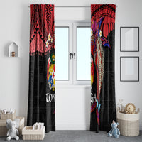 Tonga Emancipation Day Window Curtain Ngatu Humpback Whale Polynesian Flower LT03 - Polynesian Pride