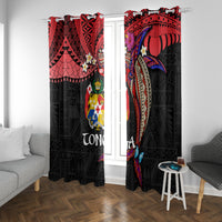Tonga Emancipation Day Window Curtain Ngatu Humpback Whale Polynesian Flower LT03 With Grommets Black - Polynesian Pride