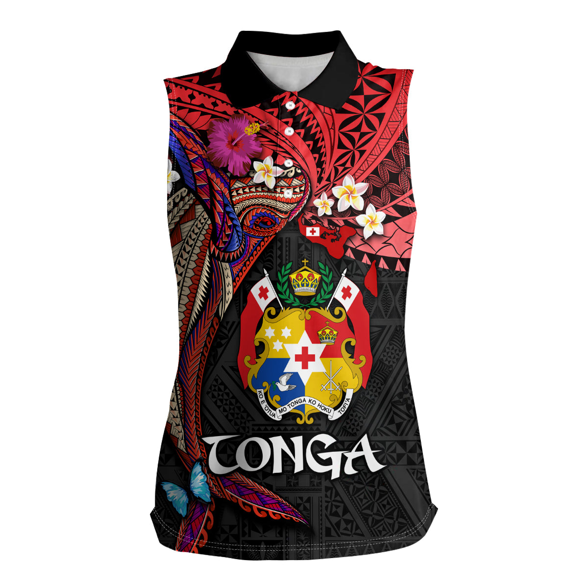 Tonga Emancipation Day Women Sleeveless Polo Shirt Ngatu Humpback Whale Polynesian Flower