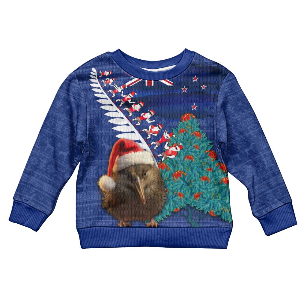 New Zealand Christmas Kid Ugly Christmas Sweater Kiwi Bird Santa and Silver Fern Funny Haka Dance