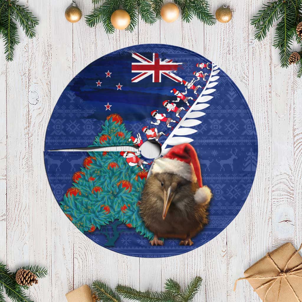 New Zealand Christmas Tree Skirt Kiwi Bird Santa and Silver Fern Funny Haka Dance