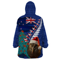 New Zealand Christmas Wearable Blanket Hoodie Kiwi Bird Santa and Silver Fern Funny Haka Dance