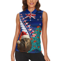 New Zealand Christmas Women Sleeveless Polo Shirt Kiwi Bird Santa and Silver Fern Funny Haka Dance