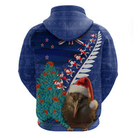 New Zealand Christmas Zip Hoodie Kiwi Bird Santa and Silver Fern Funny Haka Dance