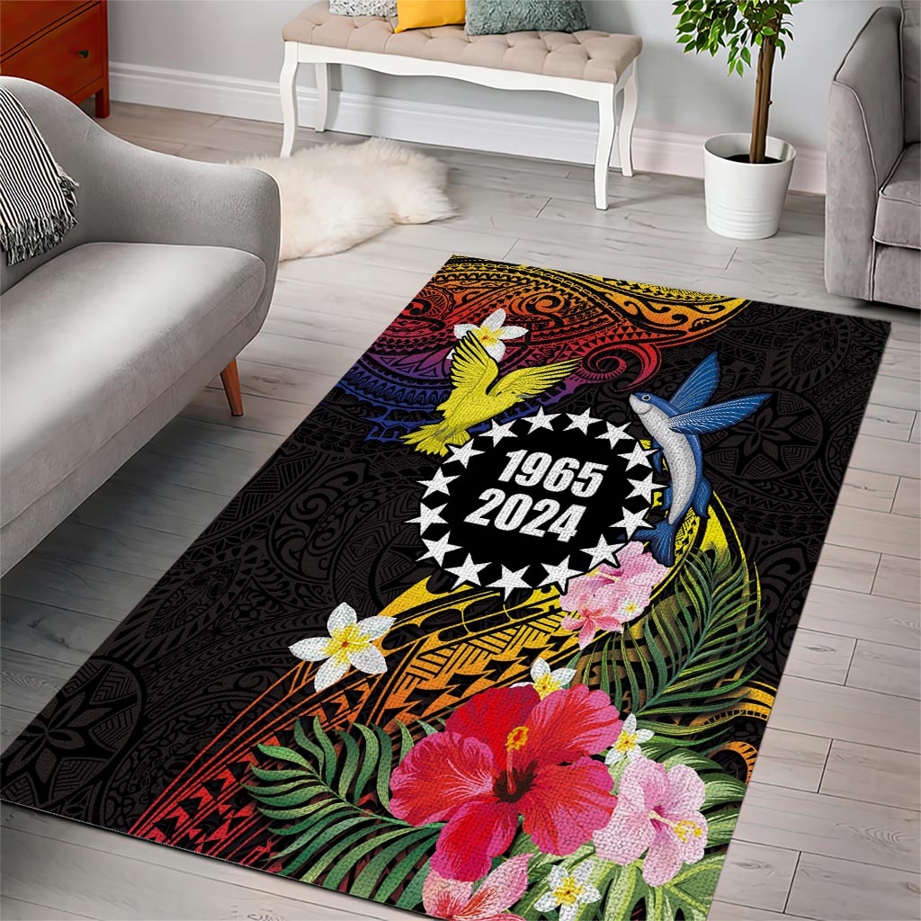 Cook Islands Independence Day Area Rug Maroro and Kakaia with Hibiscus Flower Polynesian Pattern
