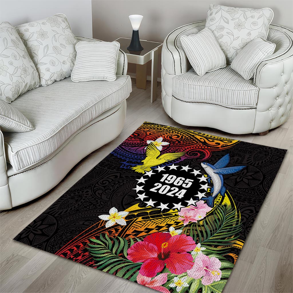 Cook Islands Independence Day Area Rug Maroro and Kakaia with Hibiscus Flower Polynesian Pattern