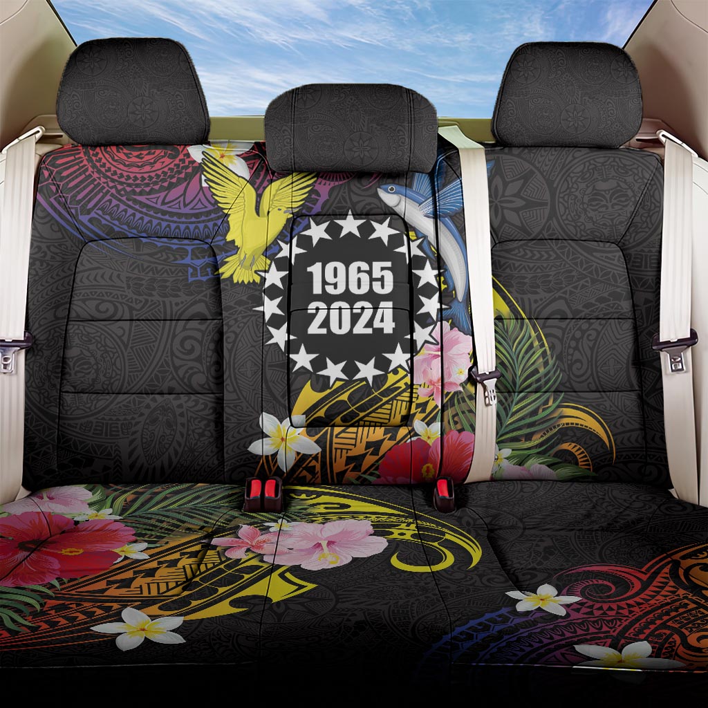Cook Islands Independence Day Back Car Seat Cover Maroro and Kakaia with Hibiscus Flower Polynesian Pattern