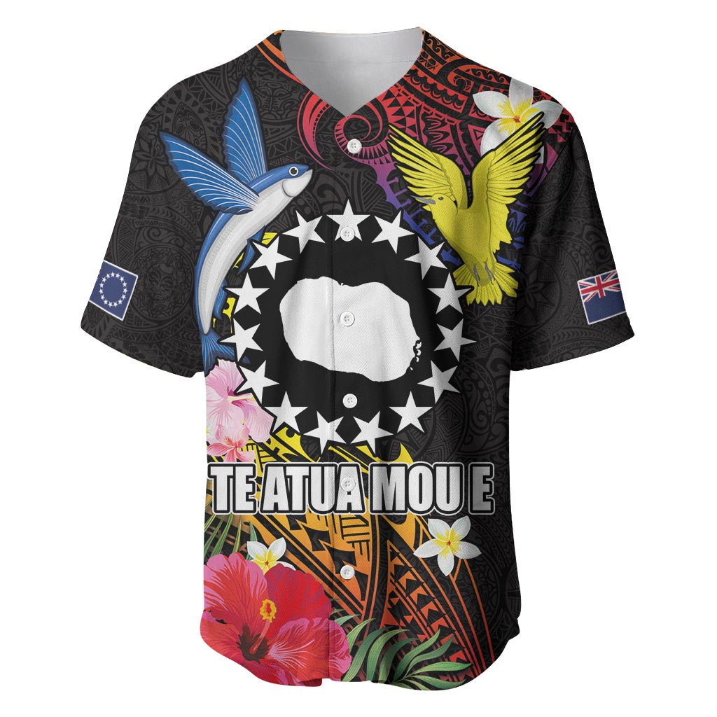 Cook Islands Independence Day Baseball Jersey Maroro and Kakaia with Hibiscus Flower Polynesian Pattern