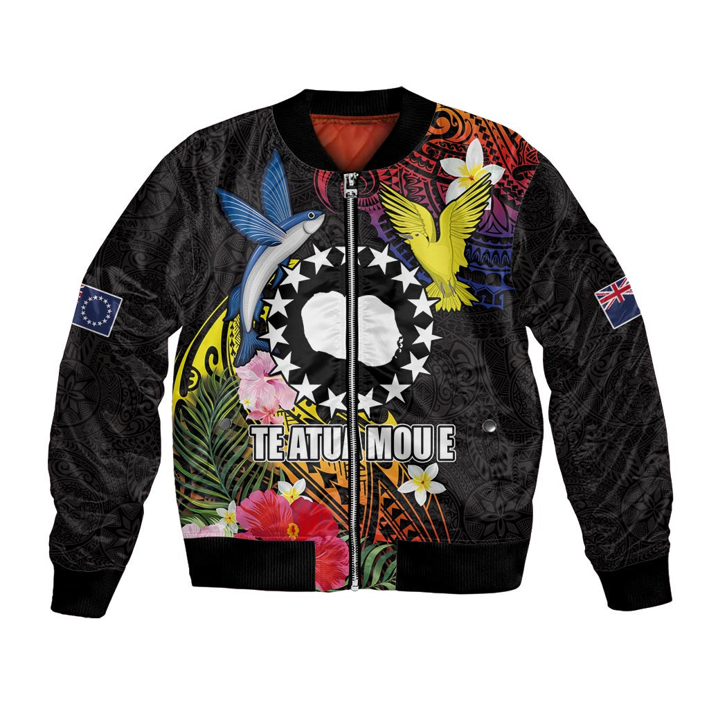 Cook Islands Independence Day Bomber Jacket Maroro and Kakaia with Hibiscus Flower Polynesian Pattern LT03 Unisex Black - Polynesian Pride