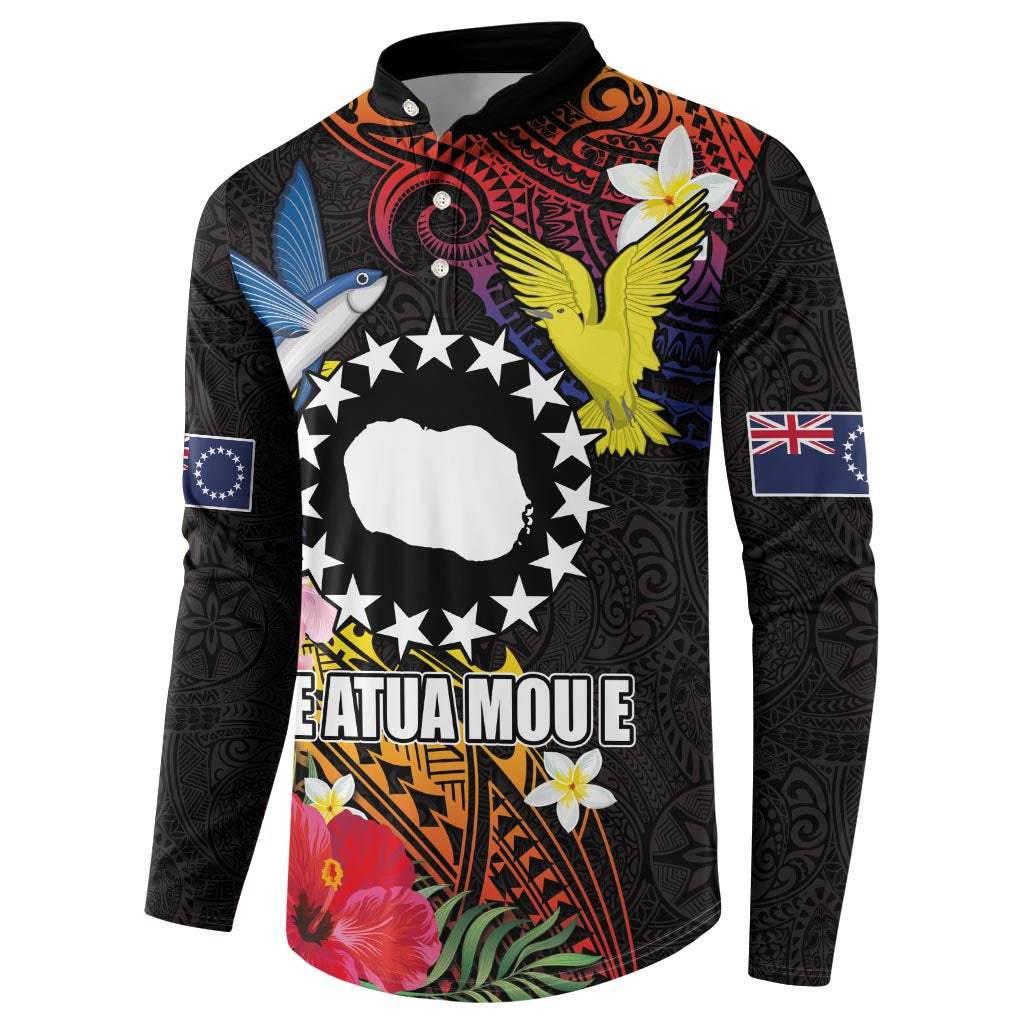 Cook Islands Independence Day Button Sweatshirt Maroro and Kakaia with Hibiscus Flower Polynesian Pattern LT03 - Polynesian Pride