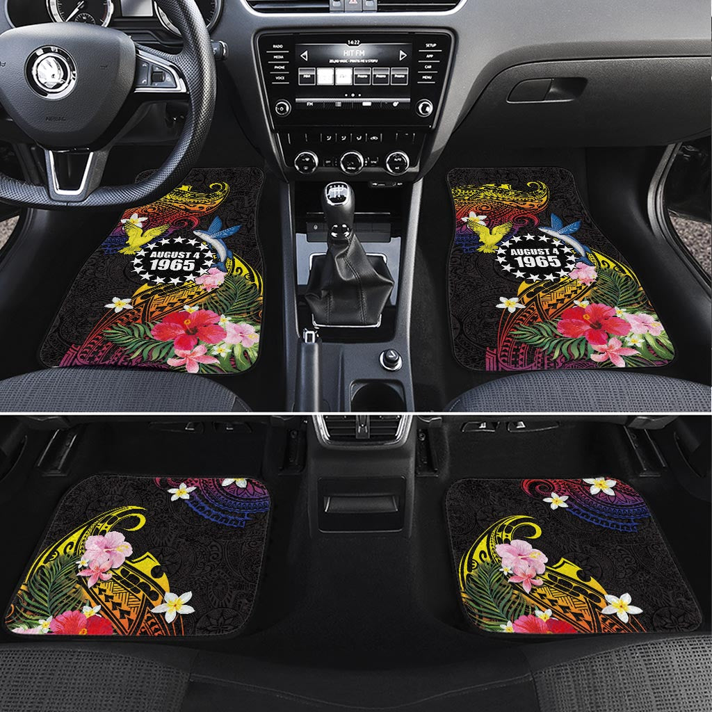 Cook Islands Independence Day Car Mats Maroro and Kakaia with Hibiscus Flower Polynesian Pattern LT03 Set 4pcs Black - Polynesian Pride